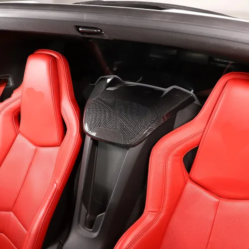 Vista 5 de Cubierta superior del altavoz trasero compatible con Corvette C8 Coupe 1LT 2020-2023 de fibra de carbono real, 1 unidad, accesorios de ajuste