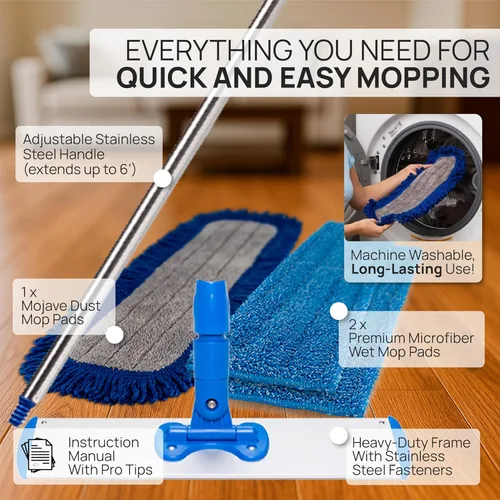 Vista 7 de Mopa de microfibra profesional de 45.7 cm para pisos de madera dura - Limpia el piso en segundos Limpieza en seco y húmedo Para madera dura
