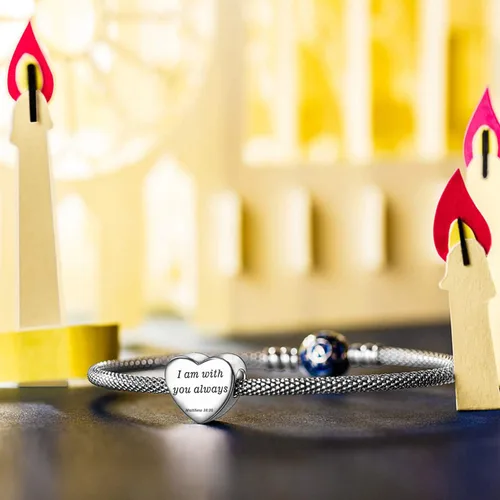 Vista 3 de MUERDOU Pulsera con dije de corazón en forma de versículo bíblico cristiano oración fe joyería religiosa regalos para mujeres