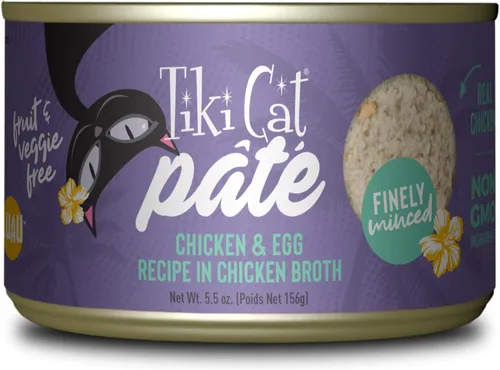 Tiki Cat Luau Pâté, receta de pollo y huevo en caldo de pollo, nutrición equilibrada sin granos, comida enlatada húmeda para gatos, para todas las