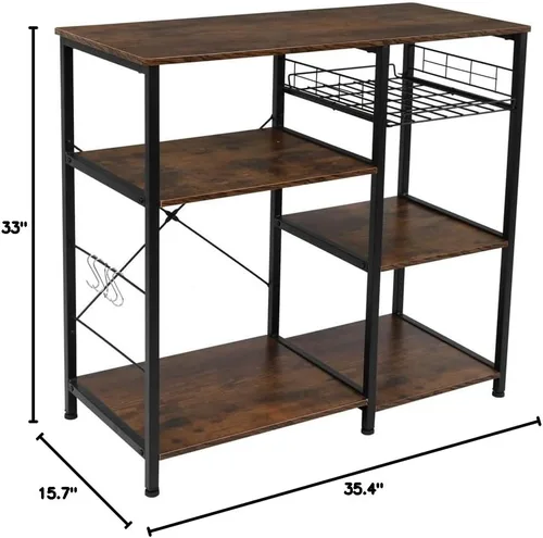 Vista 5 de Isla de cocina con almacenamiento, estante de panadería de pie, estación de mesa de barra de café, soporte para horno de microondas, estación