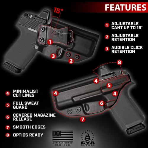 Vista 3 de CYA Supply Co. - Fundas IWB de fibra de carbono listas para ópticas - Múltiples ajustes - Compañía de veteranos - Hecho en EE. UU