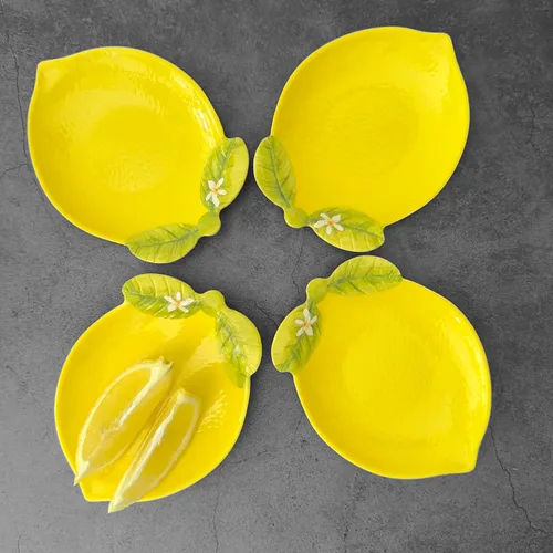 Vista 2 de UP Platos de postre de melamina en forma de limón, platos de aperitivo de 5 pulgadas, platos pequeños para servir, platos de fiesta para aperitivos