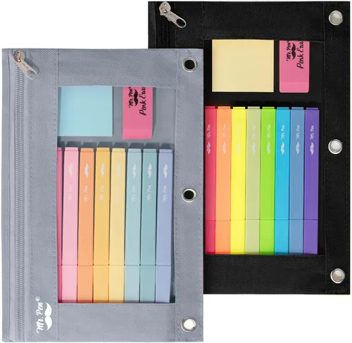 Vista 31 de Mr. Pen Estuche de tela para lápices con 3 agujeros para carpeta, color negro, juego de 2