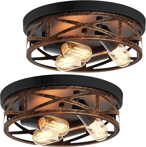 Vista 10 de ZHU YAN Paquete de 2 lámparas de techo de montaje empotrado, accesorios de iluminación de granja para pasillo, accesorios de iluminación industrial