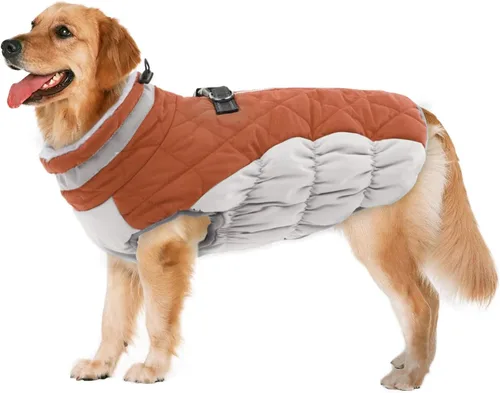 Vista 44 de Lelepet Abrigo cálido para perro, abrigo de invierno para perro, chaqueta impermeable para perros con arnés integrado reflectante para mascotas