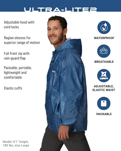 Vista 2 de FROGG TOGGS Chaqueta de lluvia impermeable transpirable Ultra-lite2 de 2 capas para hombre, Azul, Grande