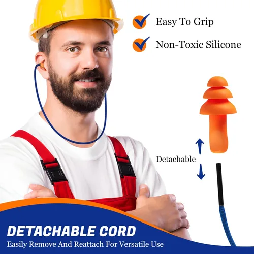 Vista 6 de Tapones para los oídos reutilizables de calidad, 20 pares, 25 dB, de silicona, con cable, para disparar, construcción, trabajo, oreja, motocicleta