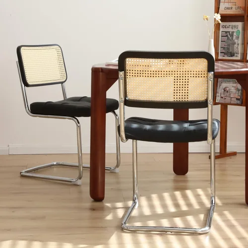 Vista 4 de Dining Chairs Set of 2 Modern Mid Century Design with Chrome Legs Velvet Rattan Upholstered for Dining Living Room Kitchen Desk Chair Table & Chair