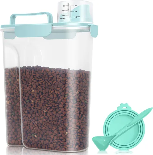Vista 22 de TBMax Recipientes de almacenamiento de alimentos para perros y gatos pequeños, paquete de 2, contenedor de comida para mascotas con boquilla y taza