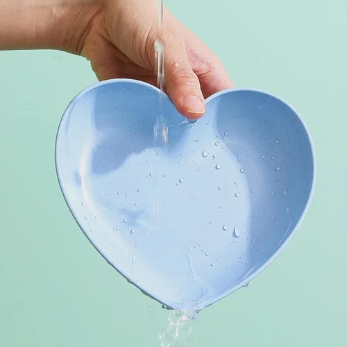 Vista 6 de Incauca Paquete de 5 mini salsas con forma de corazón de 6 pulgadas, paja de trigo irrompible, platos de postre pequeños, platos de ensalada