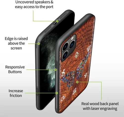 Vista 7 de Carveit Funda protectora de madera de diseñador para iPhone 11 Pro Max [grabado de madera e incrustaciones de carcasa] compatible con 11 Pro Max