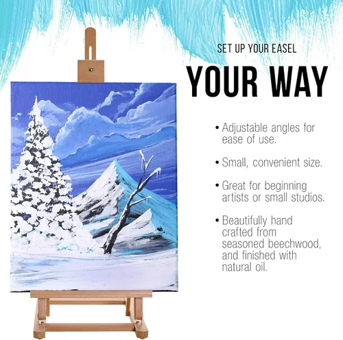 Vista 4 de U.S. Art Supply Caballete de mesa de estudio de madera con marco en H de 38 pulgadas de alto para pintar, caballete de mesa ajustable para artista