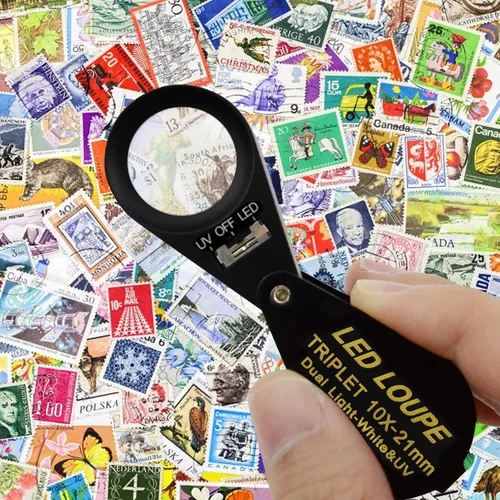 Vista 2 de 10 lupas para joyería, lupa LED UV de 0.827 in, lente de triplete, cristal óptico, herramienta de aumento de gemas de bolsillo, joyero, sello