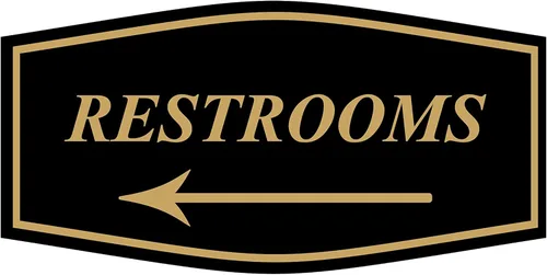 Vista 19 de Fancy Restrooms - Letrero de flecha izquierda (negro), pequeño, 1 paquete