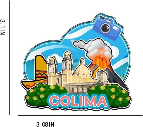Vista 3 de Colima - Imán de madera para nevera, diseño de México, monumentos en 3D, recuerdos coleccionables, decoración hecha a mano -2062