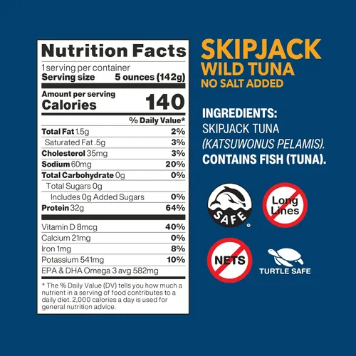 Vista 2 de Wild Planet- Atún Salvaje sabor Skipjack Sal Marina, Keto y Paleo, Probado independientemente para la detección de mercurio