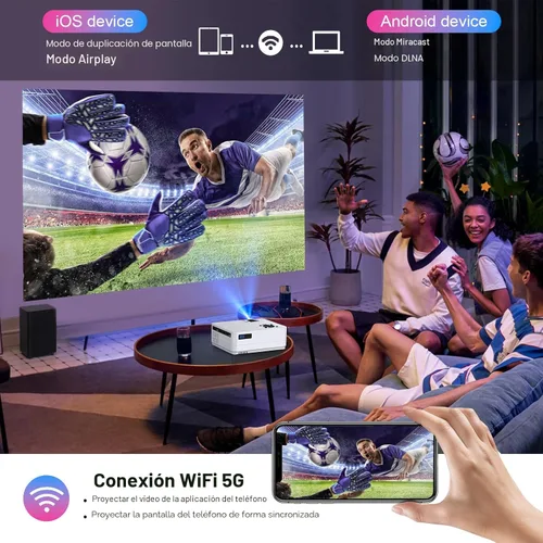 Vista 3 de Proyector Native 1080P con WiFi y Bluetooth, proyector de película Full HD de 15000 lúmenes, incluye pantalla y bolsa de transporte, proyectores 4K