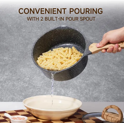 Vista 5 de JEETEE - Cacerola antiadherente para leche de 1.5 cuartos de galón con tapa, olla pequeña antiadherente con revestimiento, olla de cocina de clase