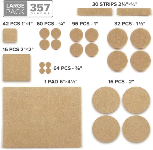 Vista 5 de X-Protector 357 piezas de almohadillas de fieltro para muebles color beige - Gran cantidad de protectores para suelos de madera dura con muchos
