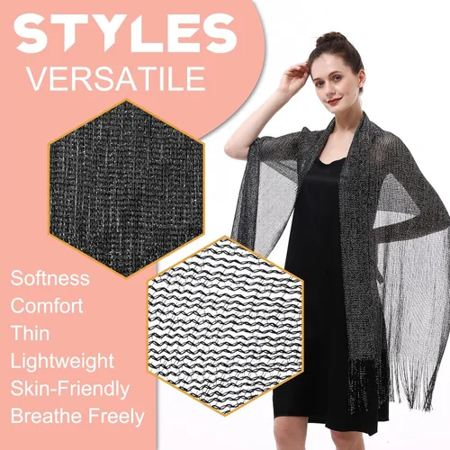 Vista 2 de Genovega Sparkling Metallic Chiffon Shawls and Wraps for Evening Party Dresses Wedding Party Elegant Feeling