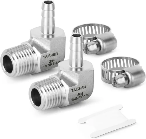 Vista 38 de TAISHER 1 PIEZA Accesorio de Manguera Codo de Acero Inoxidable 304 de 90 Grados - Púa de 1" x Púa de 1" para Combustible/Aire/Líquido/Gas con 2