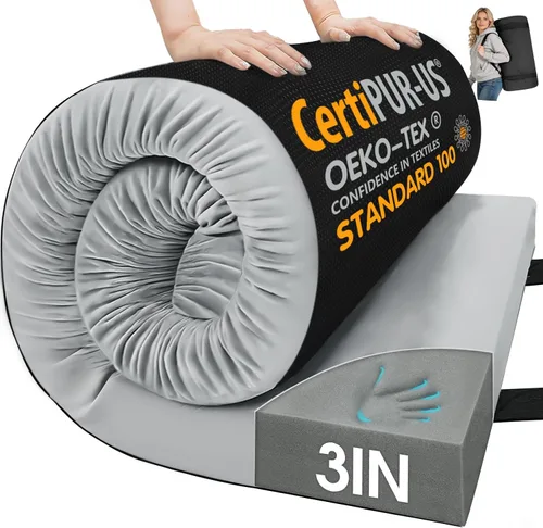 Vista 13 de CYMULA Almohadilla de Colchón de Espuma Viscoelástica para Acampar, Almohadilla para Dormir de 3 Pulgadas para Acampar, Base Antideslizante Inferior