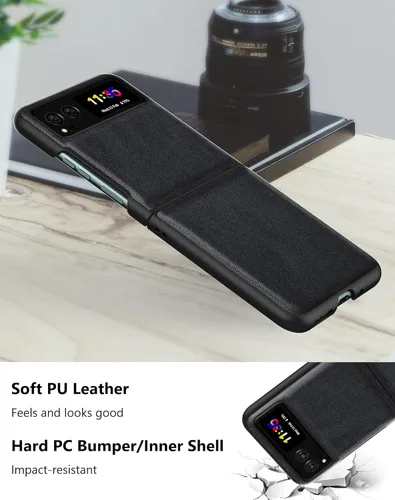 Vista 4 de Cresee Funda para Motorola Razr 2023 - Funda trasera de PU de cuero vegano y parachoques de PC duro para Moto Razr 2023 - Negro