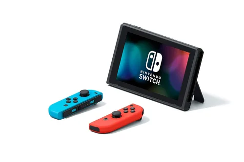 Vista 2 de Nintendo Switch with Neon Blue and Neon Red Joy-Con + New Super Mario Bros. U Deluxe (Full Game Download) - Switch Console