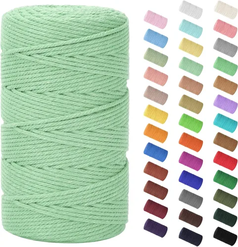 Vista 113 de Cuerda de macramé de 0.079 in x 220 yardas (656 pies), cuerda de algodón natural para colgar en la pared, ganchos de plantas, manualidades, Verde