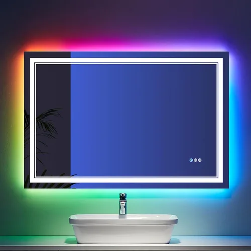 Vista 80 de Espejo de baño LED de 40 x 36 pulgadas con luces, retroiluminado y frontal iluminado para pared, antiempañamiento, regulable, memoria inastillable