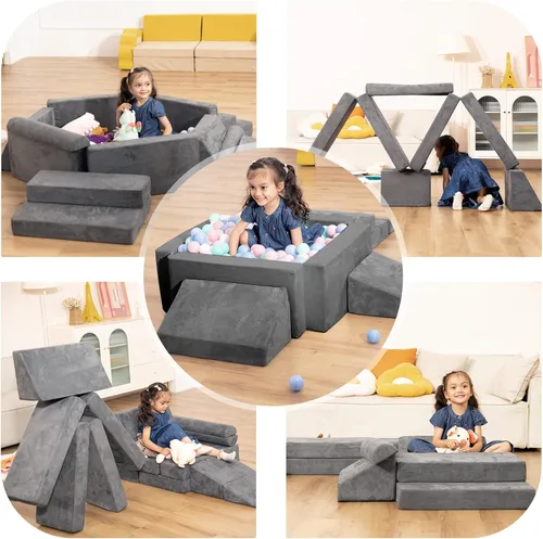 Vista 6 de LOAOL Sofá para Niños, Sofá Modular para Juegos Infantiles, Sofá Convertible de Espuma para Trepar para Niños Pequeños, Bloques de Espuma