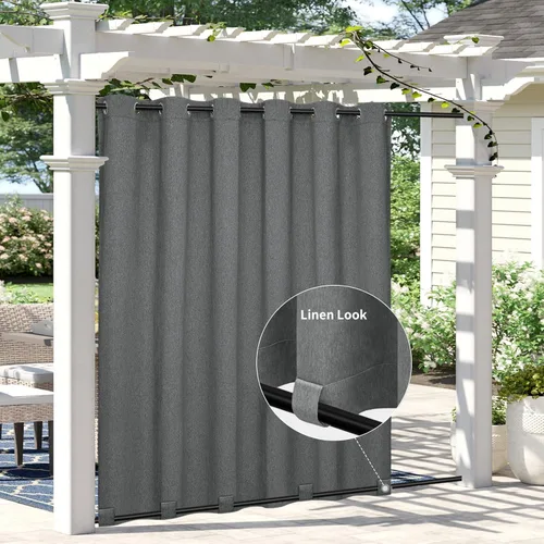 Vista 21 de Easy-Going - Cortinas para exterior con aspecto de lino impermeables y a prueba de viento para porche, cortinas suaves y gruesas de privacidad