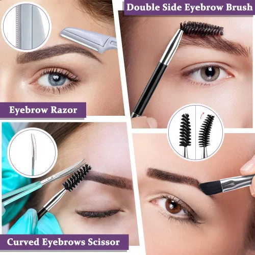 Vista 5 de TsMADDTs - Juego de 7 pinzas para cejas de mujer, juego de pinzas de precisión para cejas con tijera curva y navaja para cejas para cabello encarnado