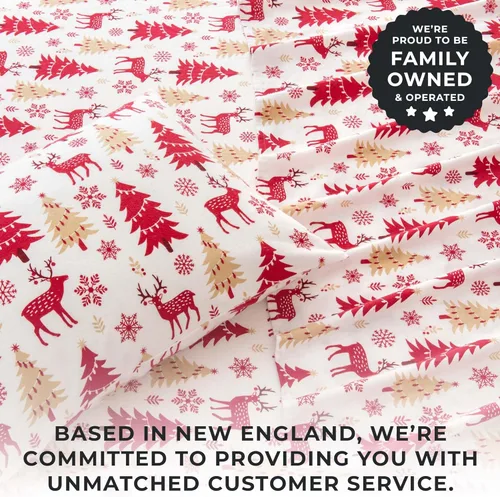 Vista 5 de Great Bay Home Juego de sábanas de franela de algodón turco 100 % para Navidad, bajera con gran caída lateral, suaves, para tener una cama cálida