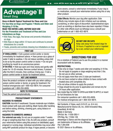 Vista 2 de Tratamiento y prevención de pulgas recomendado por veterinarios para perros pequeños Advantage II Perros de 3 a 10 libras. Suministro para 4