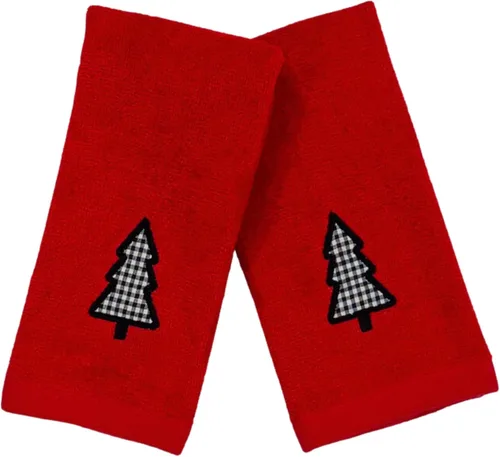 Vista 18 de Serafina Home Juego de 2 toallas de Navidad para baño, 100% algodón, diseño de corona de Navidad bordada en blanco marfil con campanas, 12 x 18