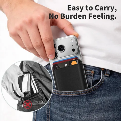 Vista 8 de Cartera magnética más fuerte para teléfono, de piel RFID, soporte para tarjetas Mag-Safe para iPhone 17, accesorios Mag-Safe Stick on Series