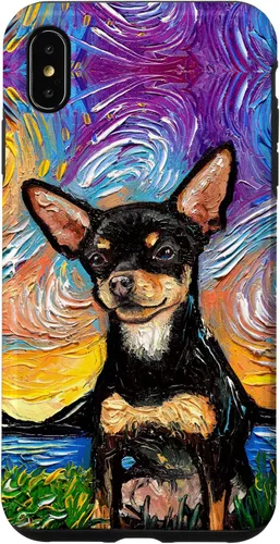 Vista 11 de Negro y bronceado liso Chihuahua Starry Night Dog ilustraciones caso para iPhone 17