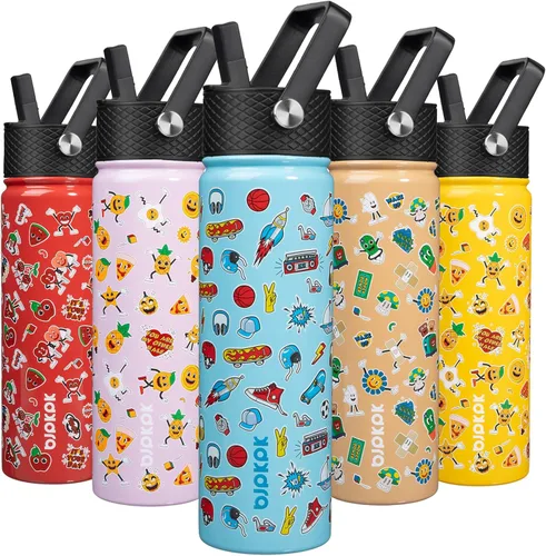 Vista 28 de BJPKPK Botella de Agua Aislada con Tapa de Pajita, 15 oz Botellas de Agua de Acero Inoxidable, Reutilizable a Prueba de Fugas sin BPA Termo, Frasco