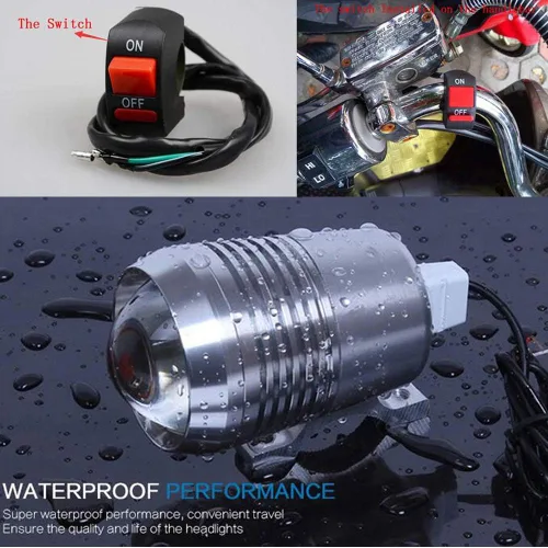 Vista 4 de 2 luces LED brillantes de trabajo auxiliar para motocicleta de 30 W + 2 interruptores de botón de encendido/apagado, universales para automóvil