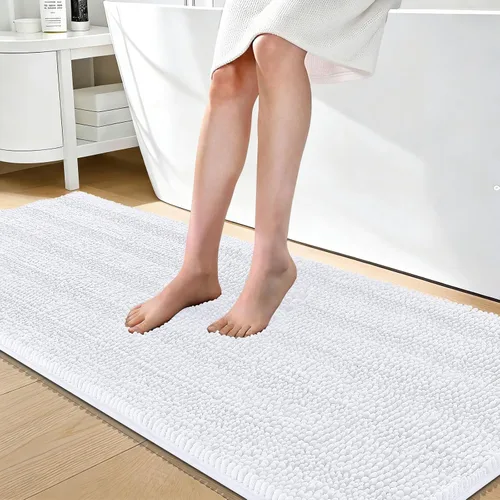 Vista 265 de OLANLY Alfombras de Baño Gruesas de 47 x 20 pulgadas, Extra Suaves Absorbentes de Chenilla a Rayas, Respaldo de Goma, Lavables y Secables a Máquina