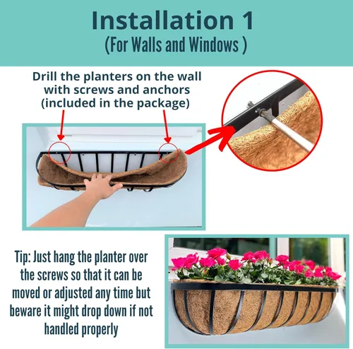 Vista 3 de LaLaGreen - Paquete de 4 macetas de ventana de 36 pulgadas de largo para colocar en la casa, macetas de pared para plantas al aire libre