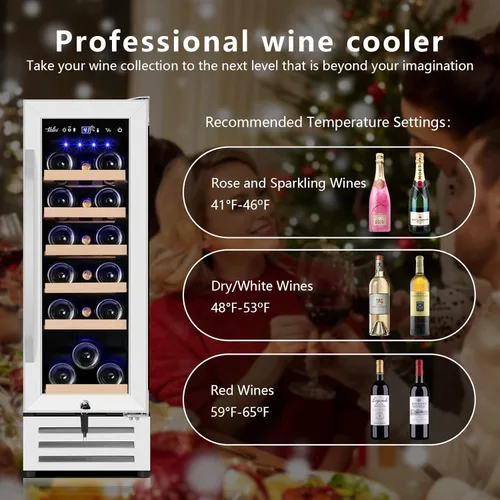 Vista 2 de Velivi Mini refrigerador de vino con capacidad de 18 botellas, enfriador de vino profesional integrado o independiente con sistemas de control