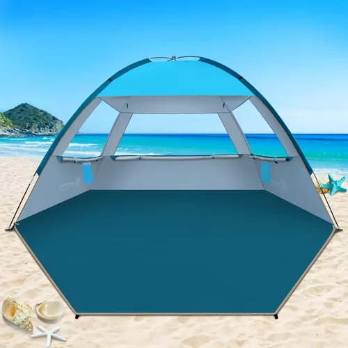 Vista 21 de COMMOUDS Carpa de Playa con Sombra Solar para 3/4-5/6-7/8-10 Personas, Refugio Solar de Playa con Toldo UPF 50+, Liviana, Fácil de Instalar