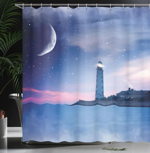 Vista 149 de set de cortina para baño decorativa de tela de poliéster con ganchos