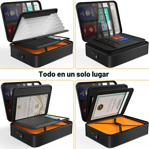 Vista 3 de Noiposi Organizador de Documentos con Aislamiento Térmico de 5200°F, 15.0"x11.0"x4.3" Caja de Documentos Resistente al Agua e Ignífuga, Caja de Negro
