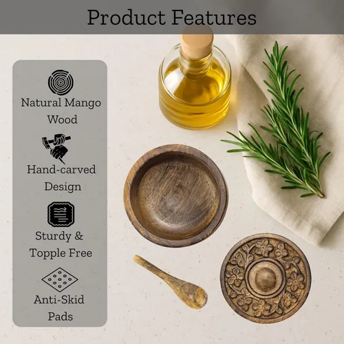 Vista 3 de Mie Creations Salero Rústico con Tapa Tallada a Mano y Cuchara, Cuencos de Madera para Pellizcar Sal Recipiente de Madera para Sal y Pimienta