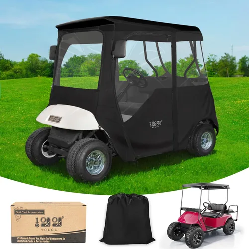 Vista 10 de 10L0L 2 Passenger Golf Cart Driving Enclosure for EZGO TXT/RXV Model, 4-Sided Clear Window 600D Rain Cover All Weather Windproof Waterproof