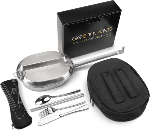 Vista 10 de Goetland Juego de platos de acero inoxidable 304 tipo GI del ejército de EE. UU., juego de utensilios de cocina para exteriores, apto para camping